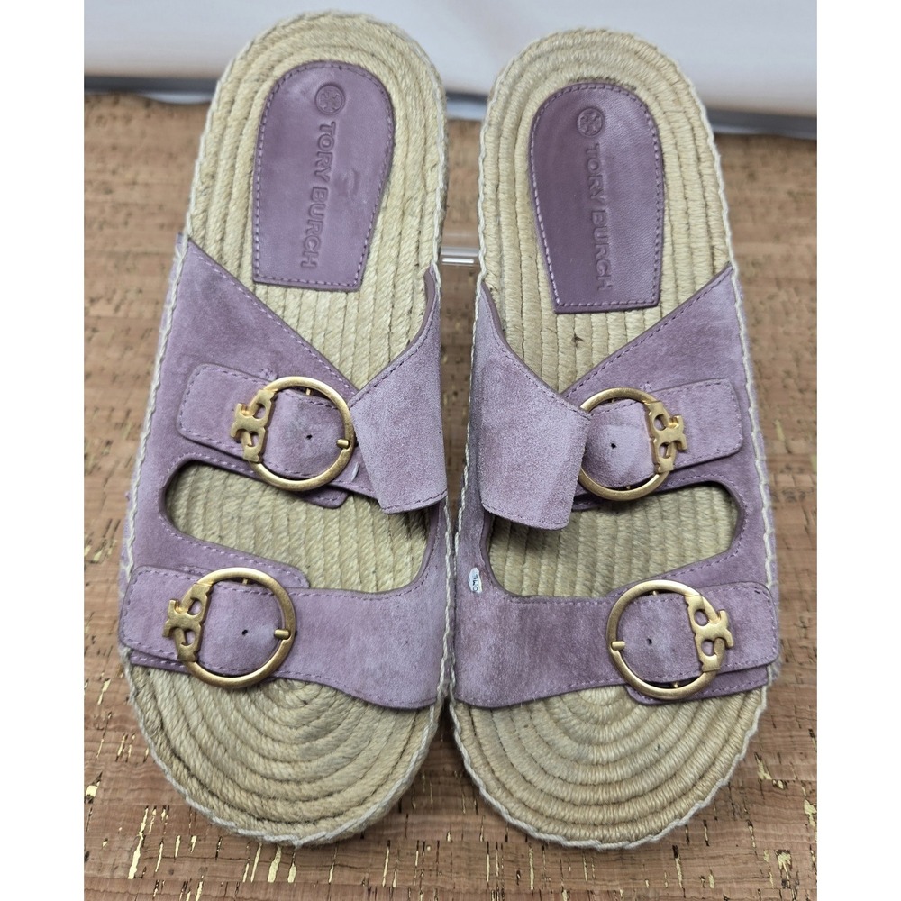 Tory Burch Sandals Womens 7M Selby Espadrille Flats Strappy Ring Logo leather - Picture 7 of 9